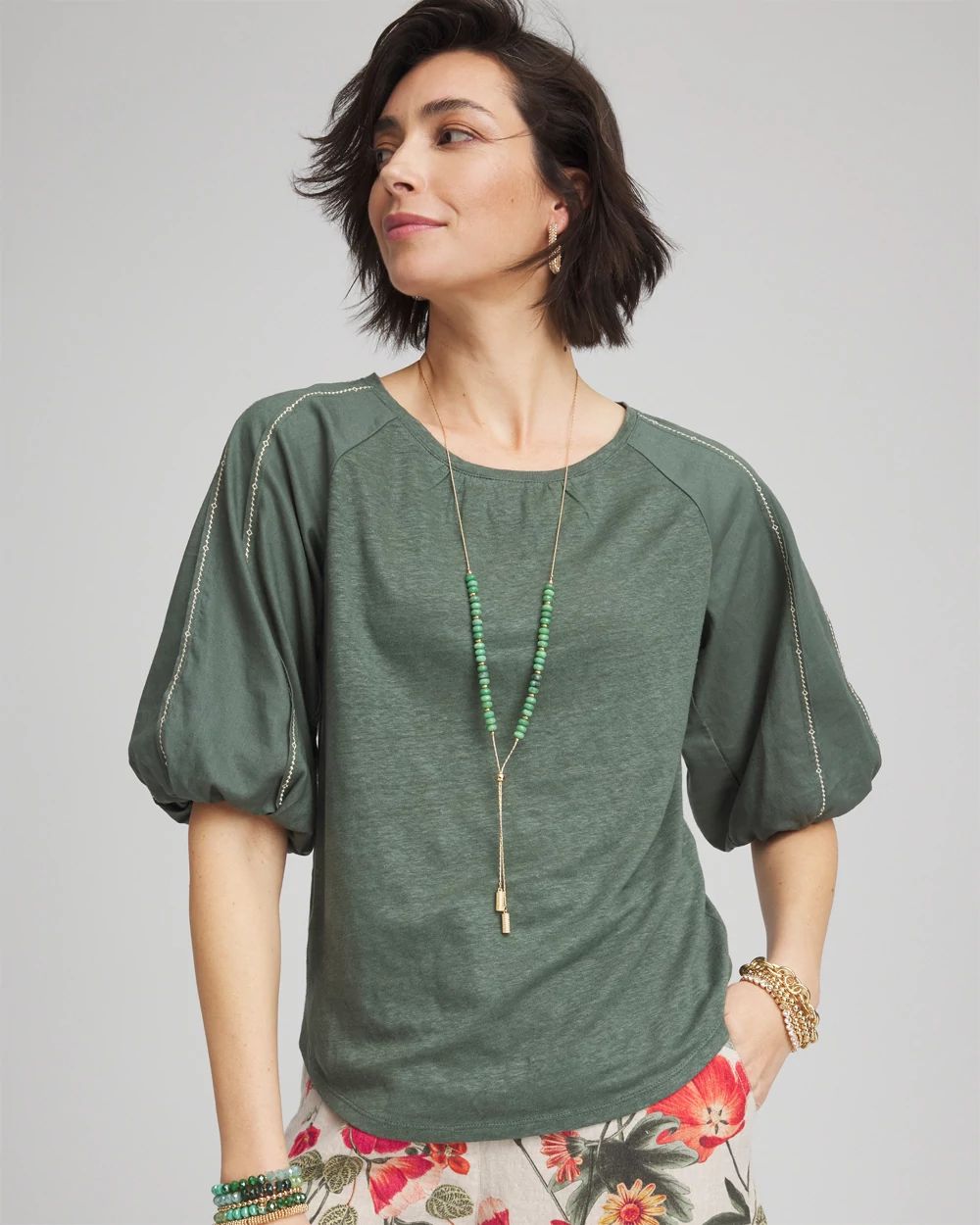 の 人気アイテムランキング Linen Chico's | Blouse Balloon-Sleeve トップス